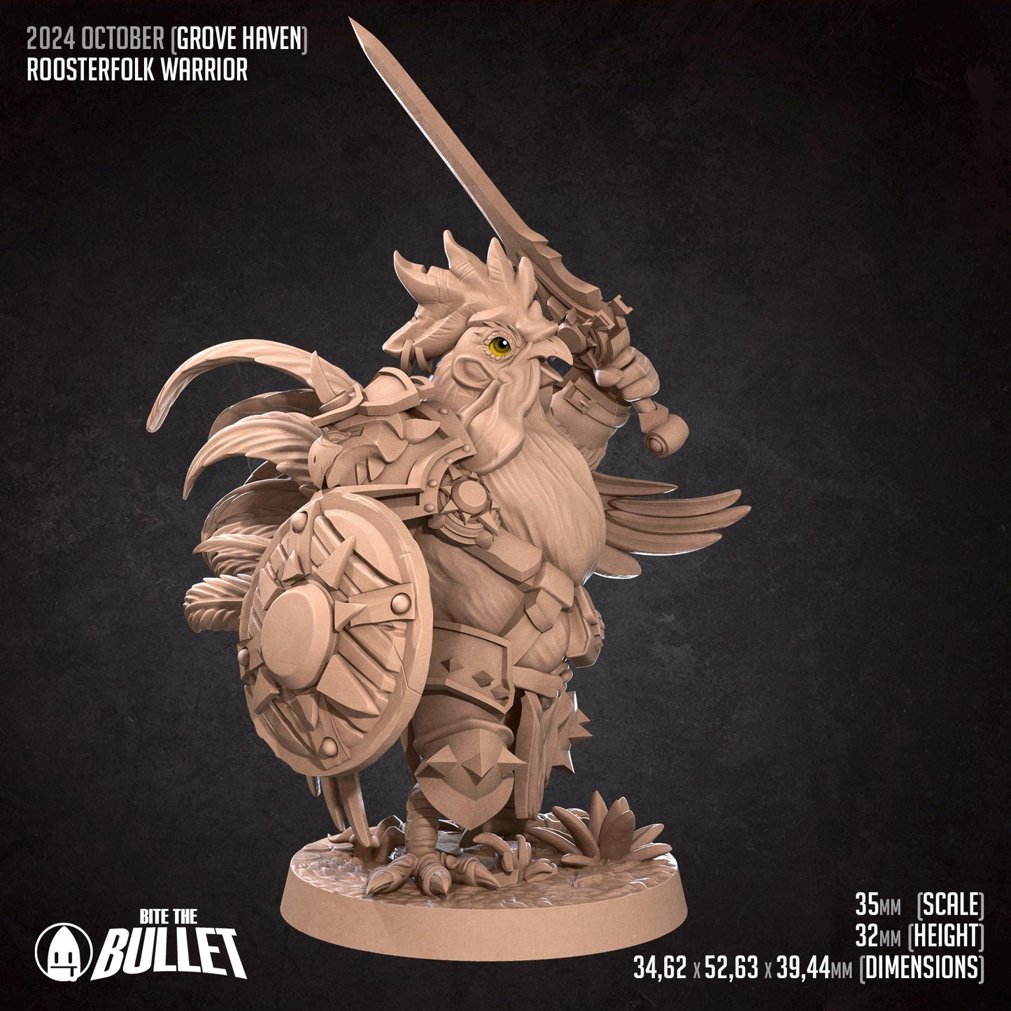 Roosterfolk Warrior | Grove Haven | Bite The Bullet | 35mm Scale | Resin Printed Tabletop RPG Miniature Figures | DND | 5E