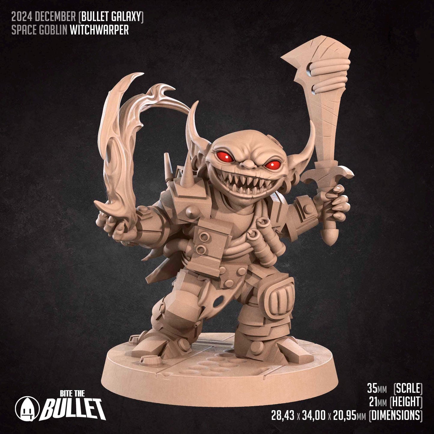 Space Goblin Witchwarper | Bullet Galaxy | Bite The Bullet | 35mm Scale | Resin Printed Tabletop RPG Miniature Figures | DND | 5E