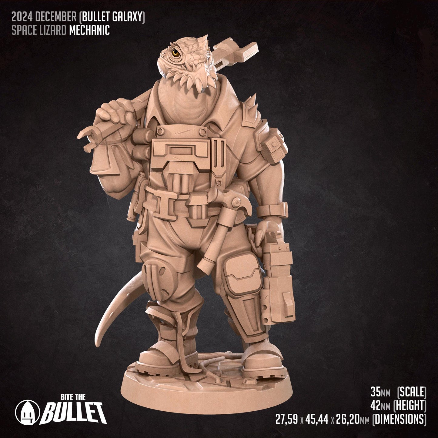 Space Lizard Mechanic | Bullet Galaxy | Bite The Bullet | 35mm Scale | Resin Printed Tabletop RPG Miniature Figures | DND | 5E