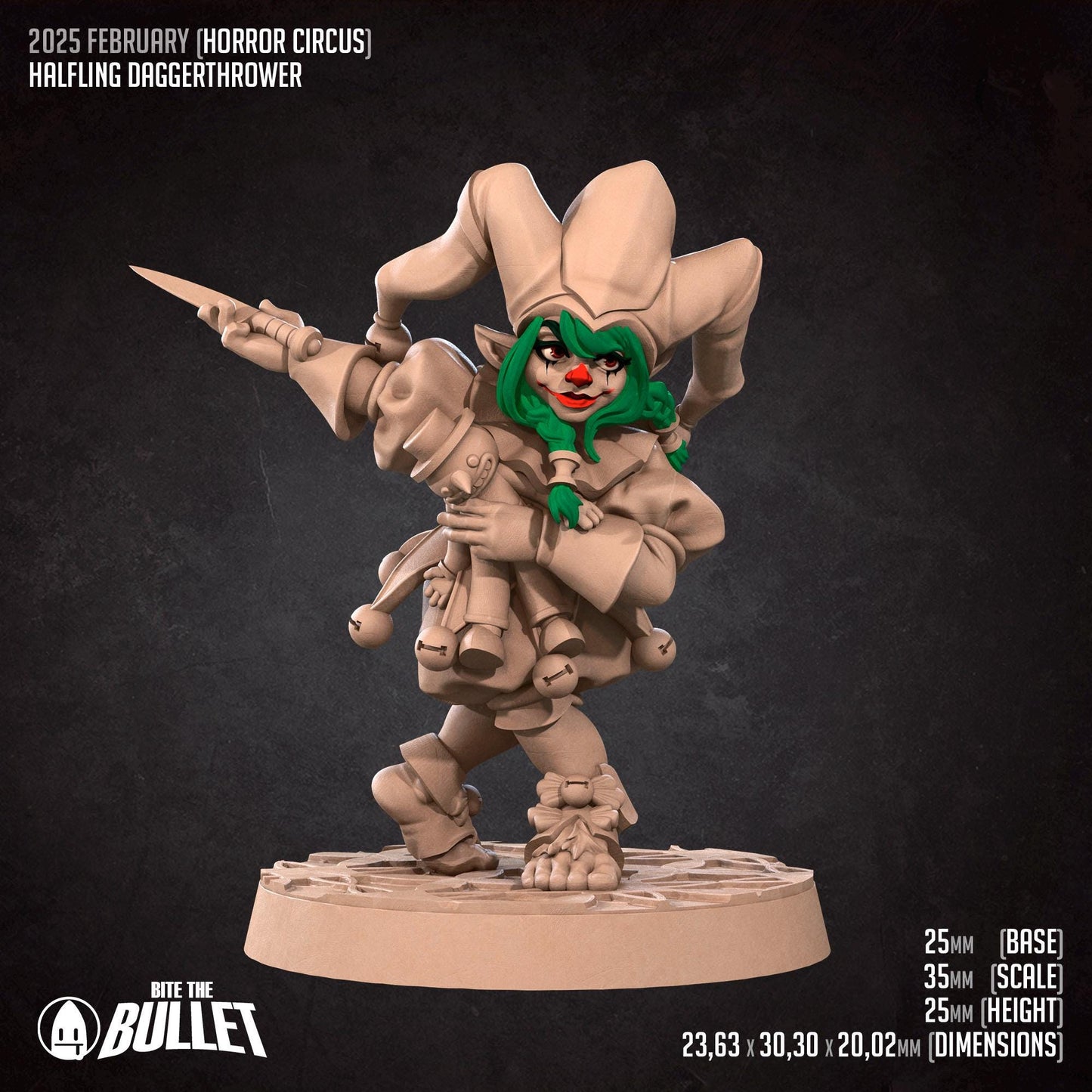 Halfling Daggerthrower | Horror Circus | Bite The Bullet | 35mm Scale | Resin Printed Tabletop RPG Miniature Figures | DND | 5E