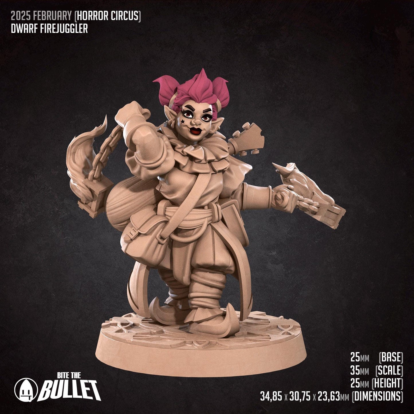 Dwarf Firejuggler | Horror Circus | Bite The Bullet | 35mm Scale | Resin Printed Tabletop RPG Miniature Figures | DND | 5E