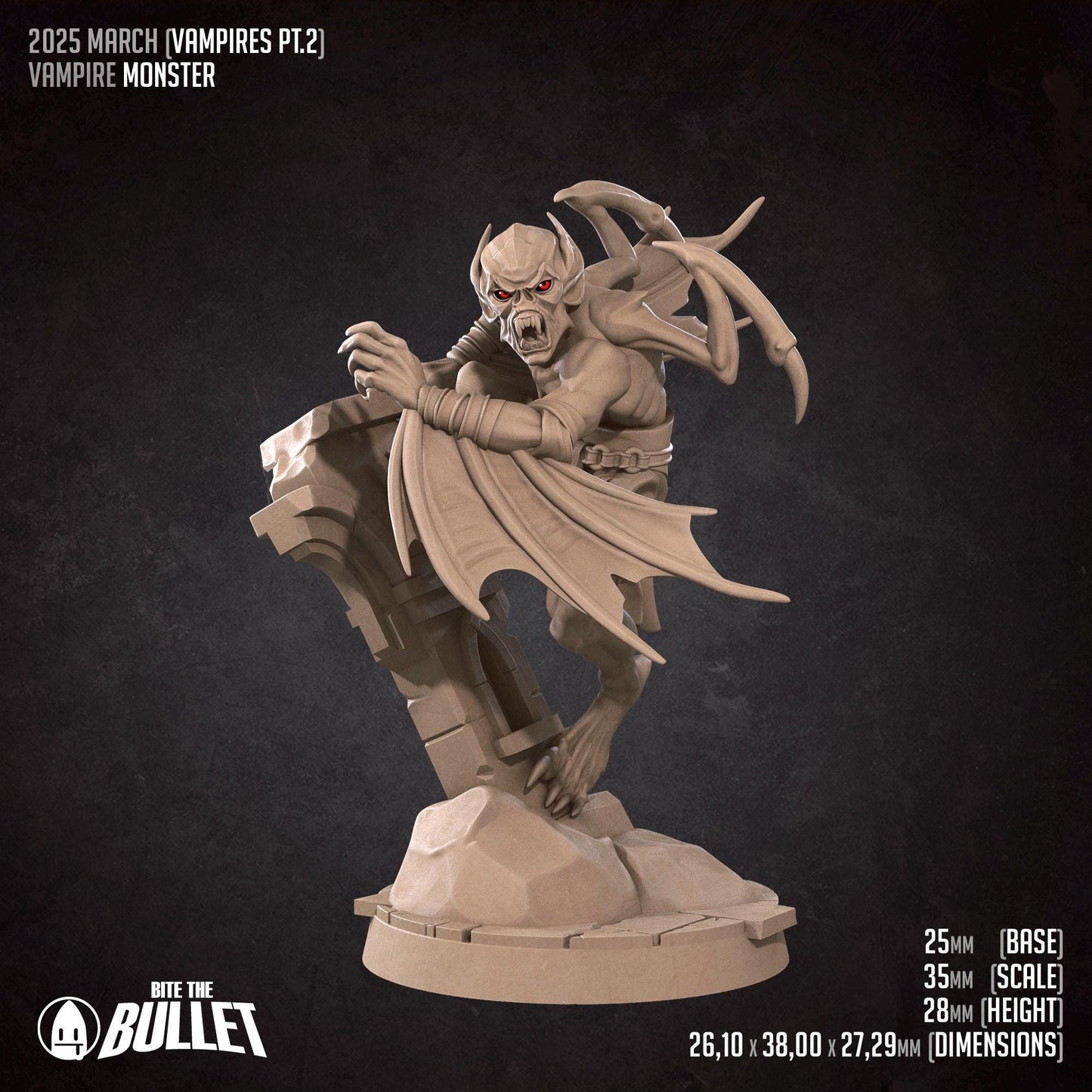 Vampire Monster | Vampires Pt. 2 | Bite The Bullet | 35mm Scale | Resin Printed Tabletop RPG Miniature Figures | DND | 5E