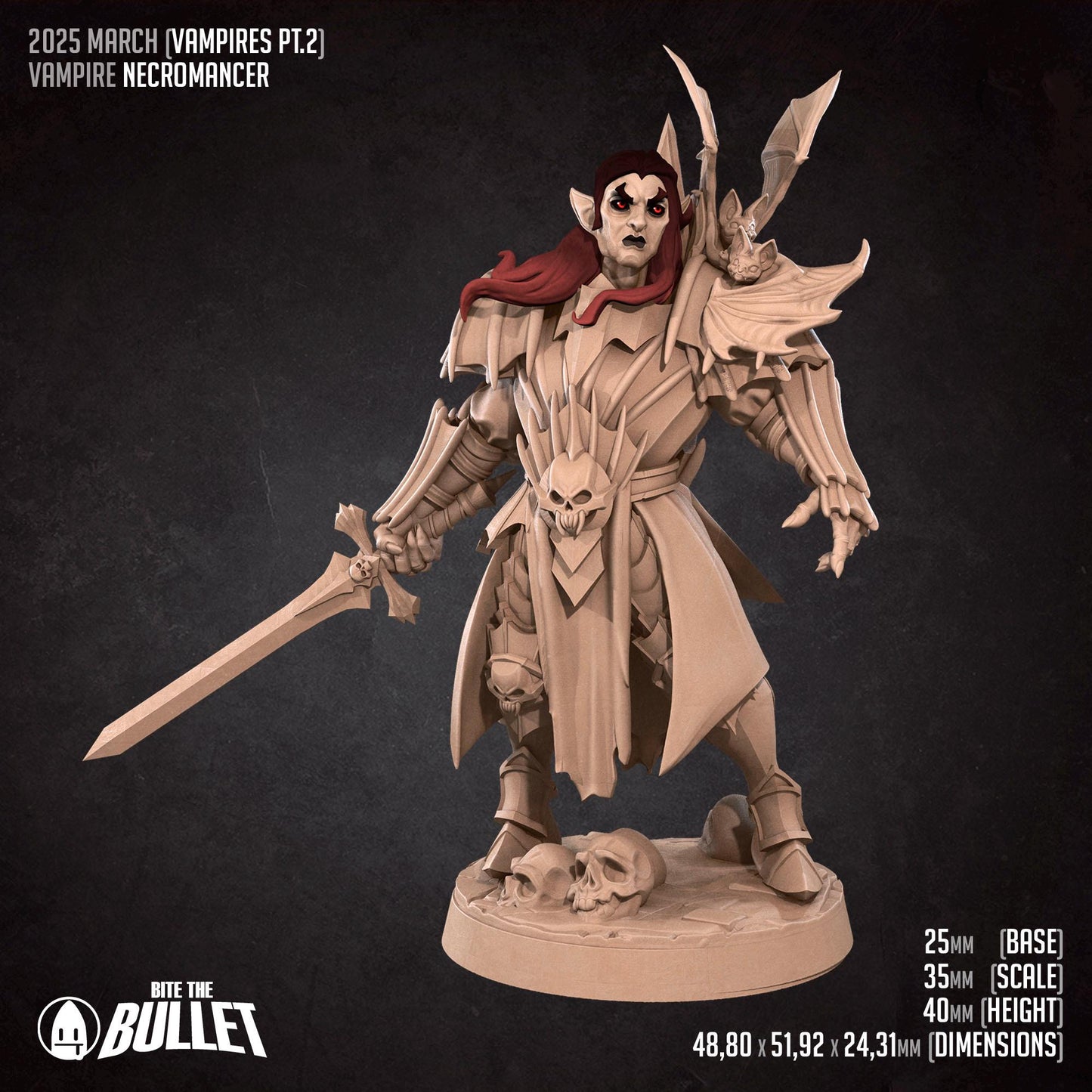 Vampire Necromancer | Vampires Pt. 2 | Bite The Bullet | 35mm Scale | Resin Printed Tabletop RPG Miniature Figures | DND | 5E
