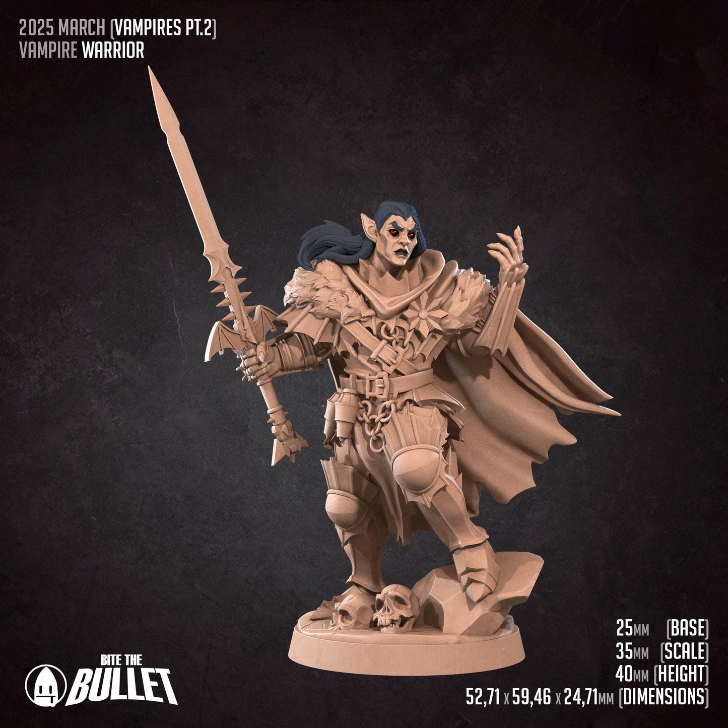 Vampire Warrior | Vampires Pt. 2 | Bite The Bullet | 35mm Scale | Resin Printed Tabletop RPG Miniature Figures | DND | 5E