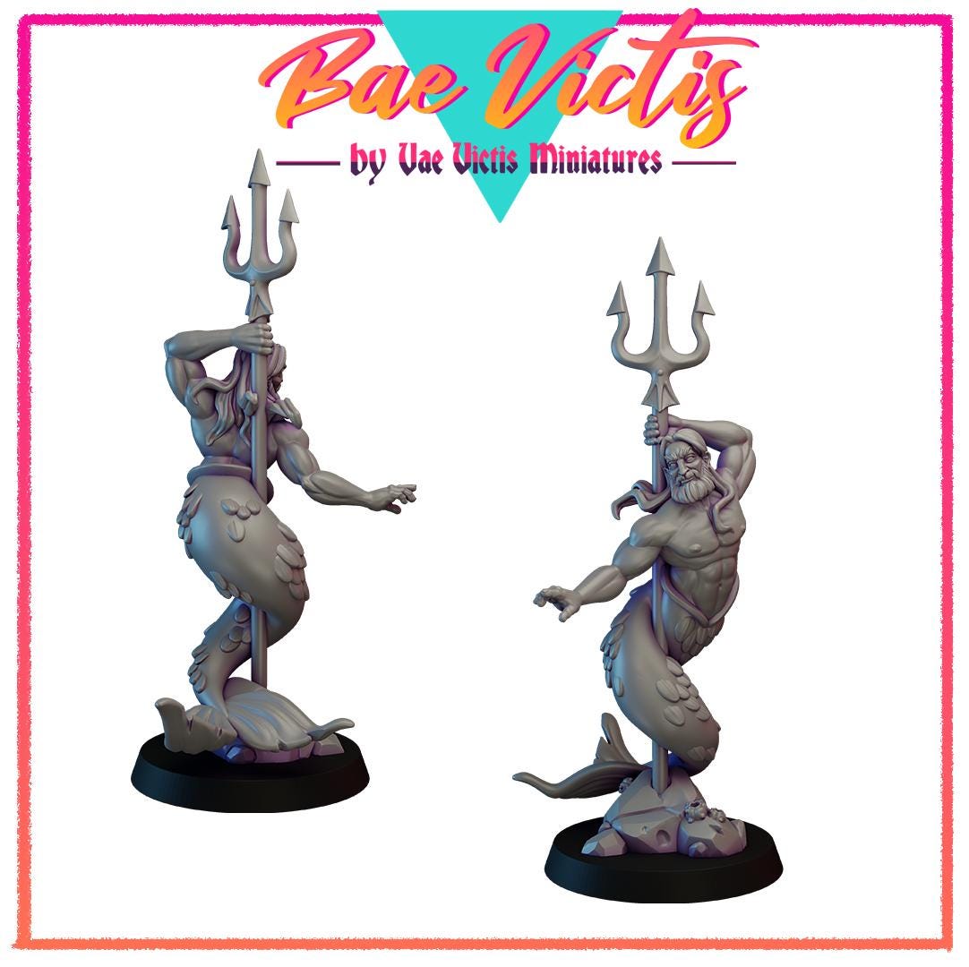 Merman | Bae Victis | Vae Victis Miniatures | 32mm and 75mm Scale Resin Printed Tabletop RPG Figures for Tabletop RPG's