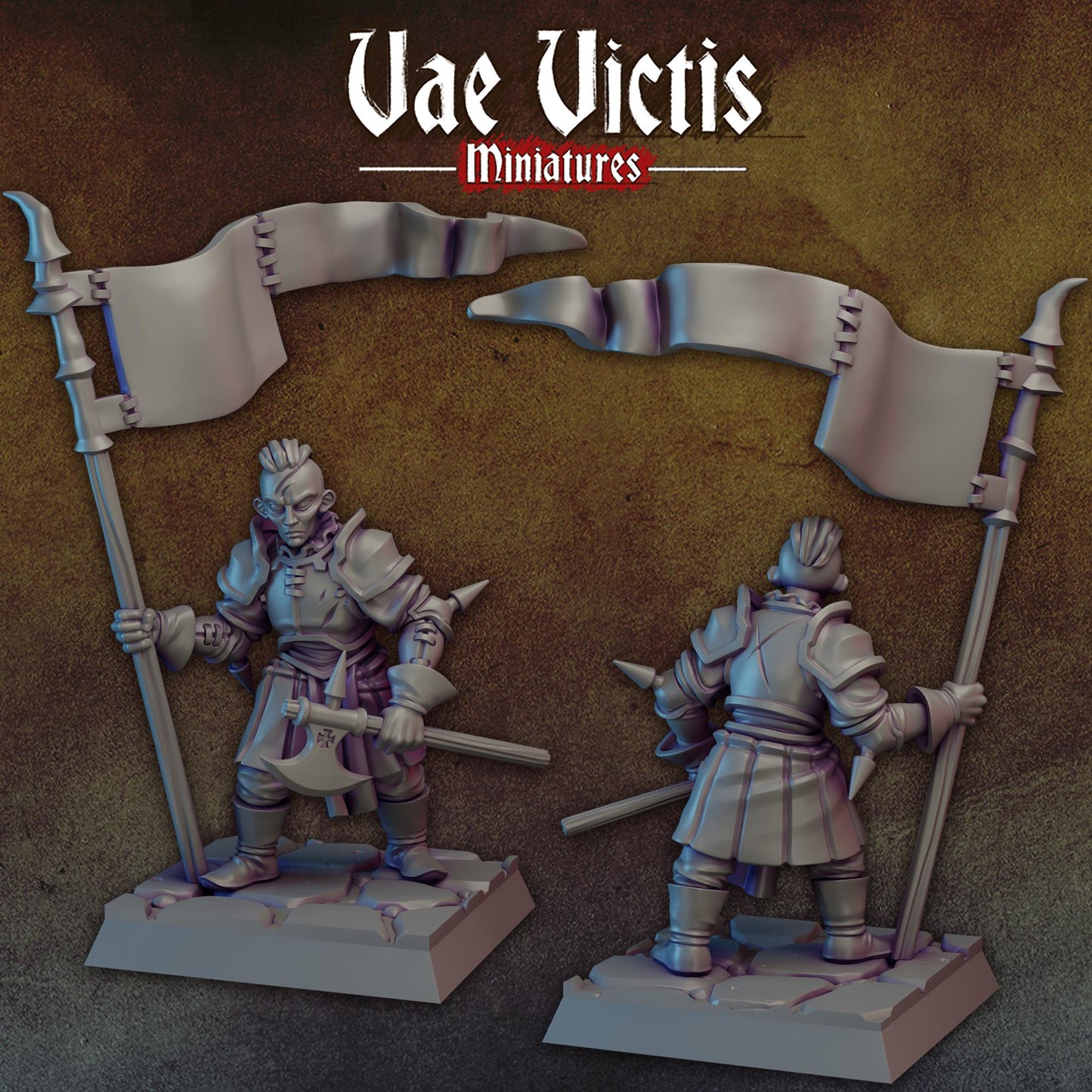 Flag Bearer Mercenary | Vae Victis Miniatures | 32mm Scale Resin Printed Tabletop RPG Figures for Tabletop Roleplaying or Wargaming