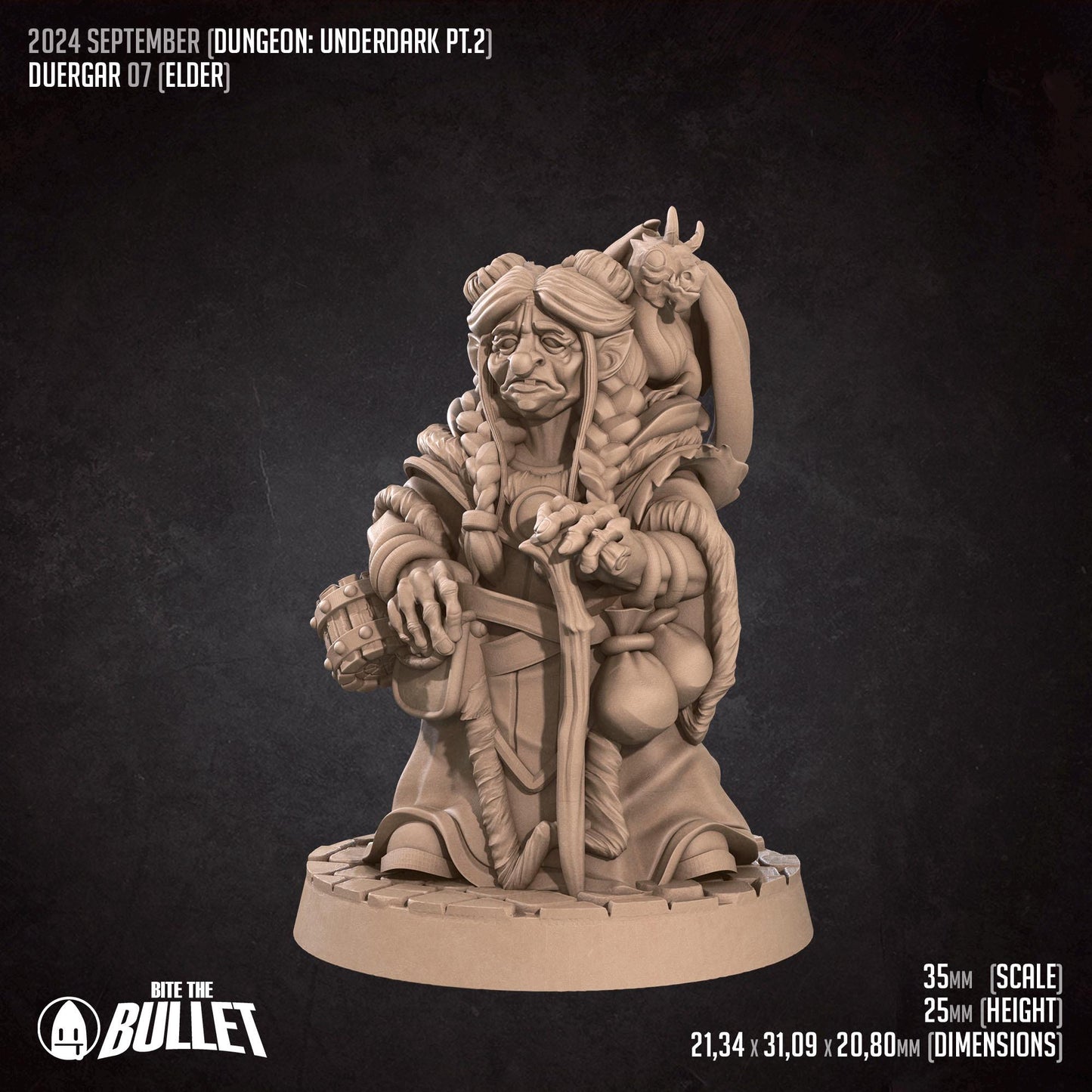 Duergar Elder | Dungeon Underdark | Bite The Bullet | 35mm Scale | Resin Printed Tabletop RPG Miniature Figures | DND | 5E