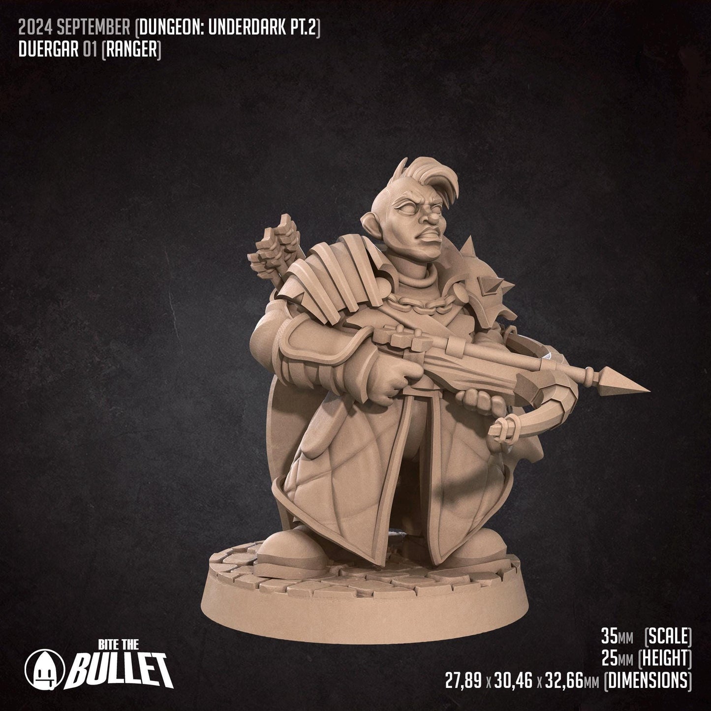 Duergar Ranger | Dungeon Underdark | Bite The Bullet | 35mm Scale | Resin Printed Tabletop RPG Miniature Figures | DND | 5E