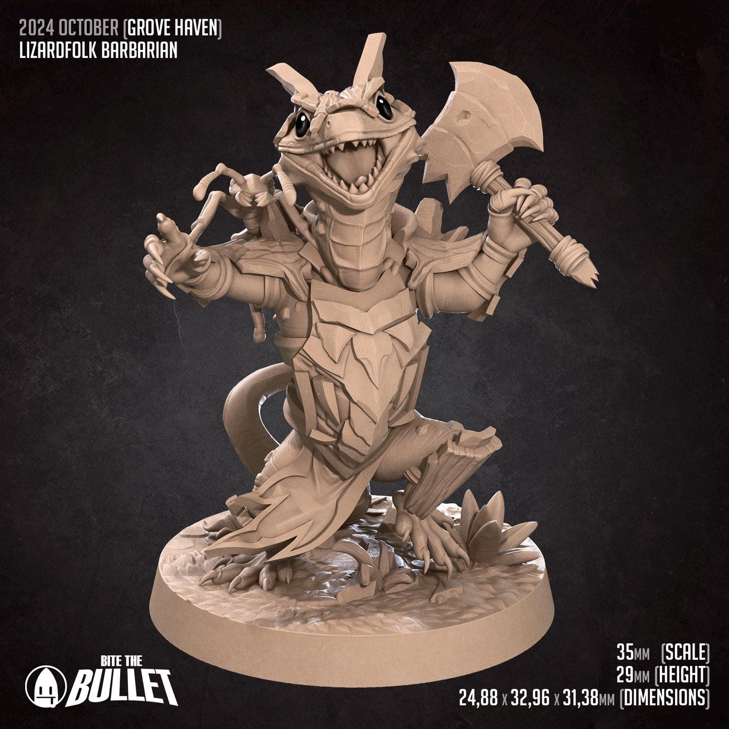 Lizardfolk Barbarian | Grove Haven | Bite The Bullet | 35mm Scale | Resin Printed Tabletop RPG Miniature Figures | DND | 5E