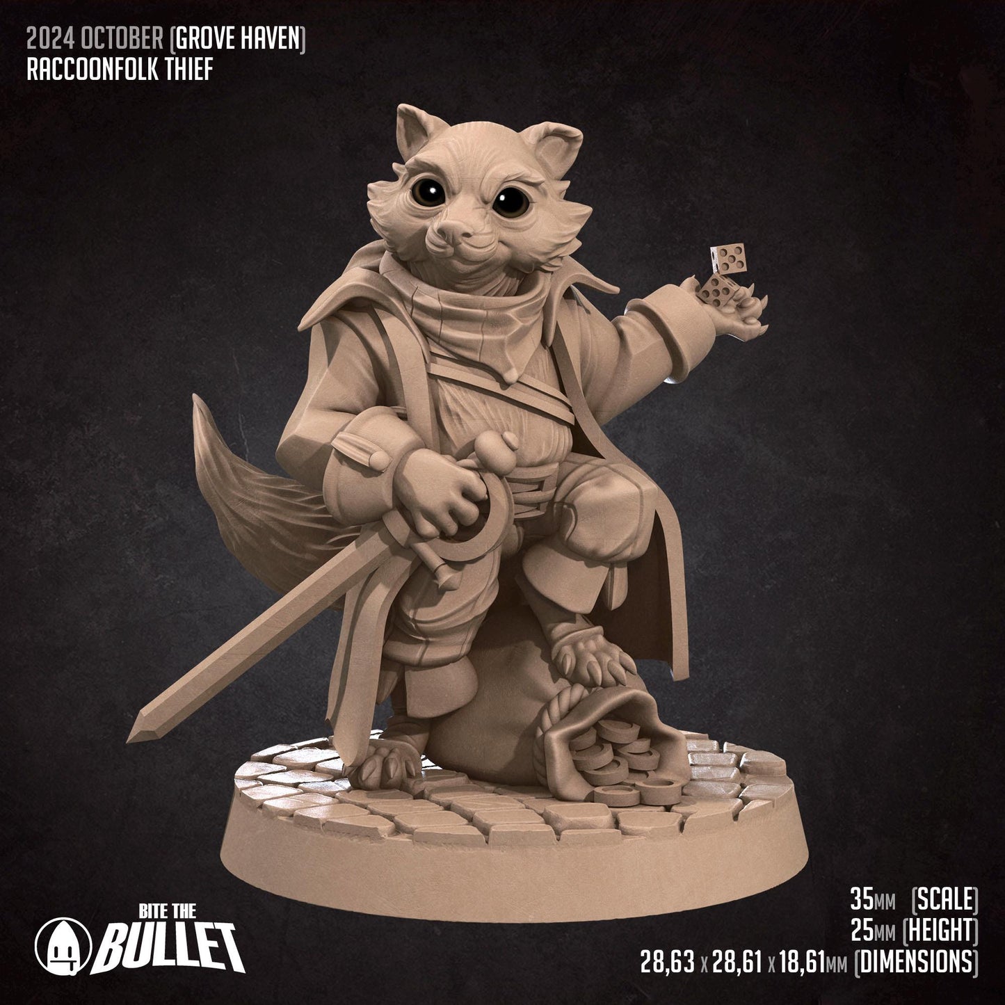 Raccoonfolk Thief | Grove Haven | Bite The Bullet | 35mm Scale | Resin Printed Tabletop RPG Miniature Figures | DND | 5E