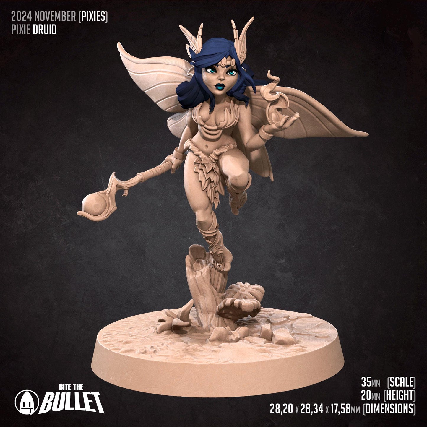 Pixie Druid | Pixies | Bite The Bullet | 35mm Scale | Resin Printed Tabletop RPG Miniature Figures | DND | 5E