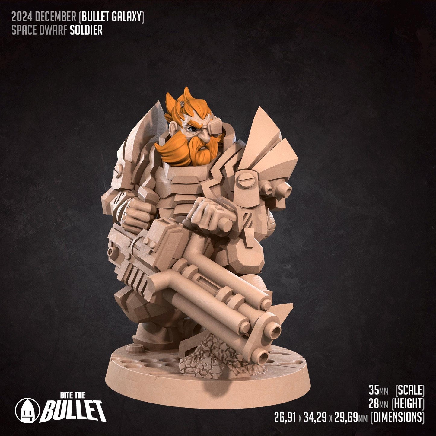 Space Dwarf Soldier | Bullet Galaxy | Bite The Bullet | 35mm Scale | Resin Printed Tabletop RPG Miniature Figures | DND | 5E