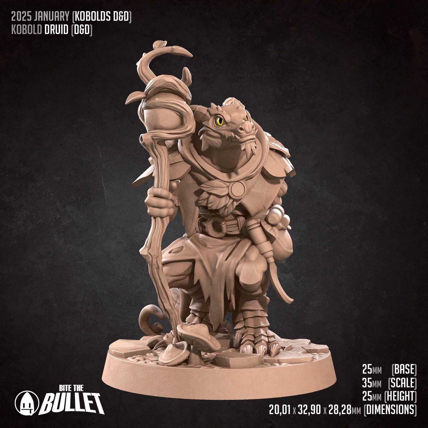 Kobold Druid | Kobolds D&D | Bite The Bullet | 35mm Scale | Resin Printed Tabletop RPG Miniature Figures | DND | 5E