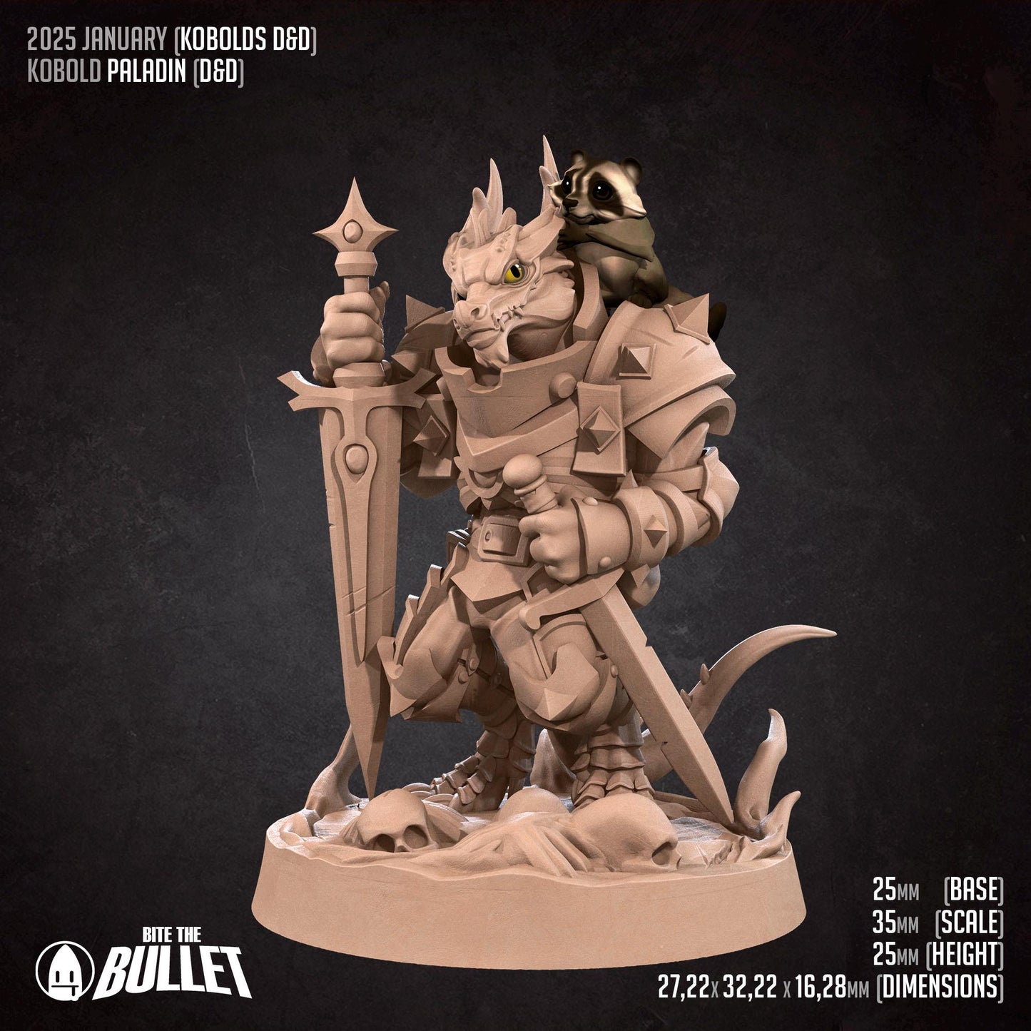 Kobold Paladin | Kobolds D&D | Bite The Bullet | 35mm Scale | Resin Printed Tabletop RPG Miniature Figures | DND | 5E