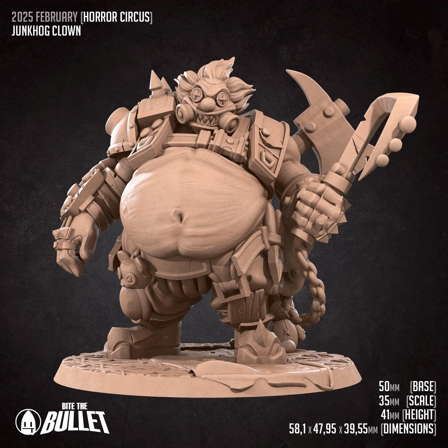 Junkhog Clown | Horror Circus | Bite The Bullet | 35mm Scale | Resin Printed Tabletop RPG Miniature Figures | DND | 5E