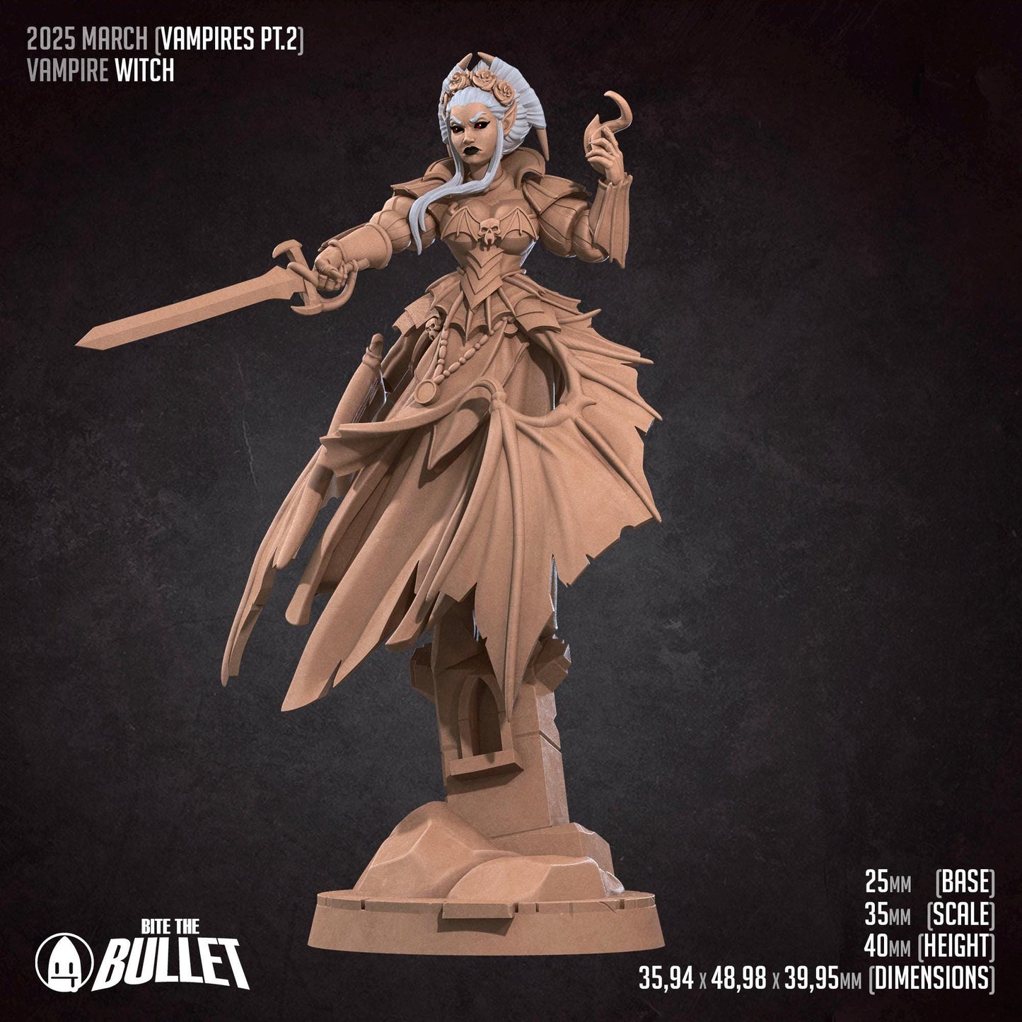 Vampire Witch | Vampires Pt. 2 | Bite The Bullet | 35mm Scale | Resin Printed Tabletop RPG Miniature Figures | DND | 5E