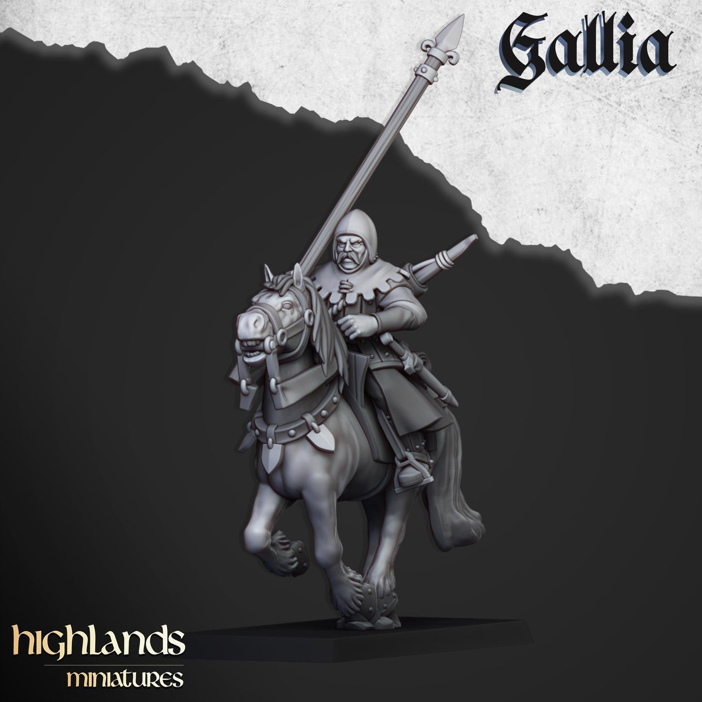 Gallia Mounted Men At Arms | Gallia | Highland Miniatures | 32mm Scale Resin Tabletop RPG Figures for Roleplaying and Wargaming