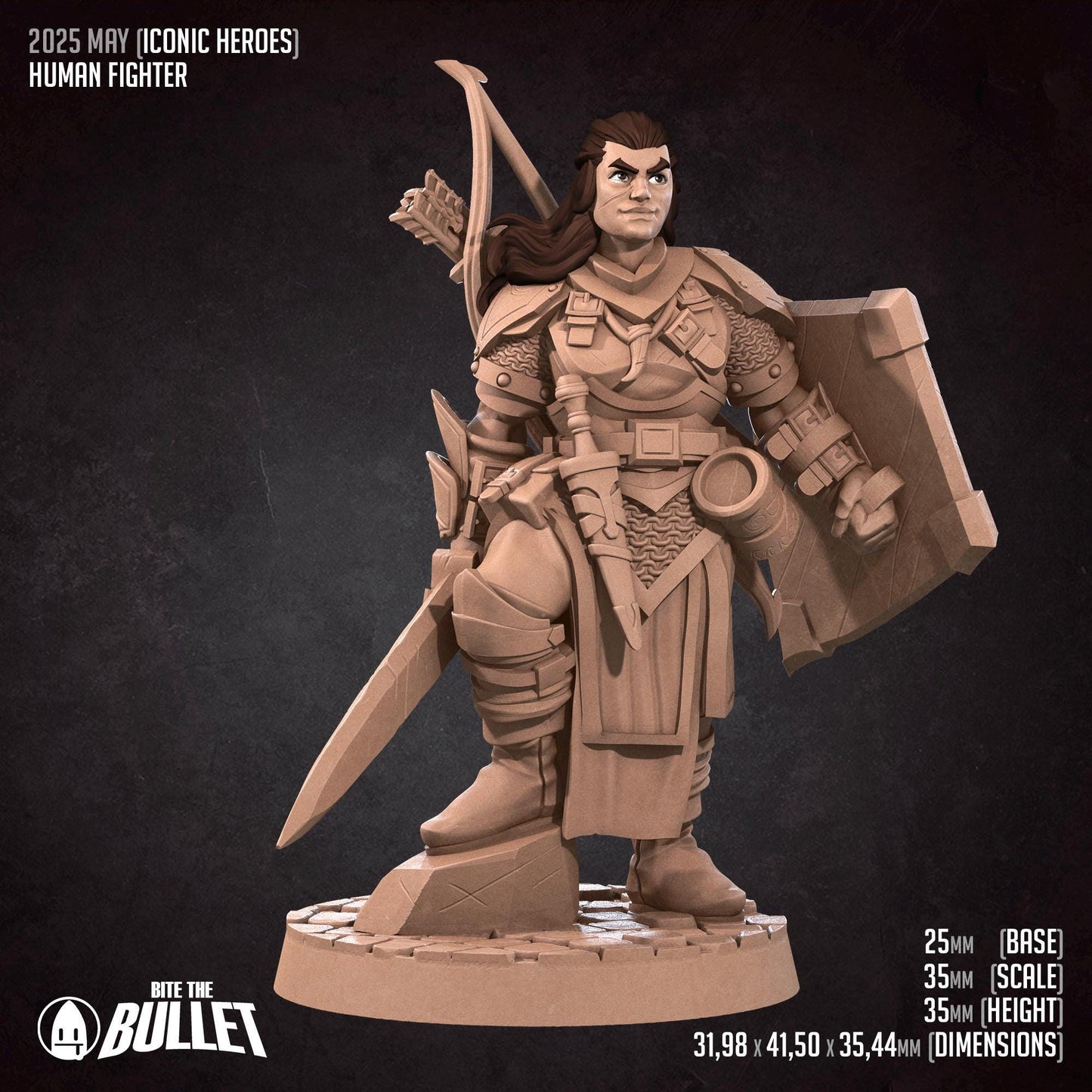 Human Fighter | Iconic Heroes | Bite The Bullet | 35mm Scale | Resin Printed Tabletop RPG Miniature Figures | DND | 5E