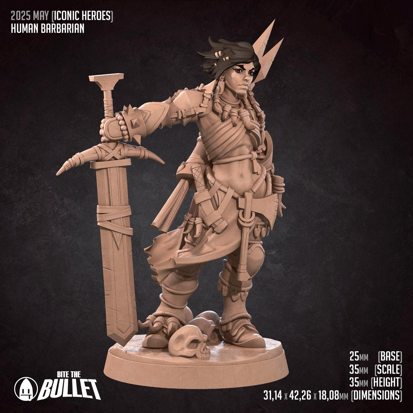 Human Barbarian | Iconic Heroes | Bite The Bullet | 35mm Scale | Resin Printed Tabletop RPG Miniature Figures | DND | 5E