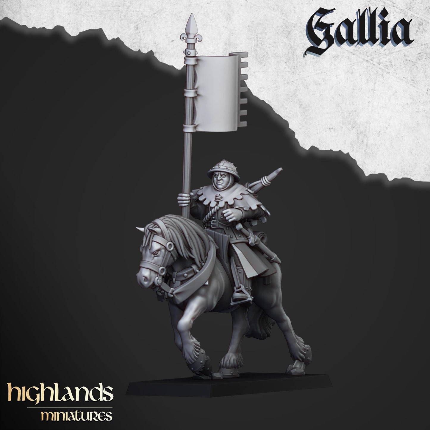 Gallia Mounted Men At Arms | Gallia | Highland Miniatures | 32mm Scale Resin Tabletop RPG Figures for Roleplaying and Wargaming
