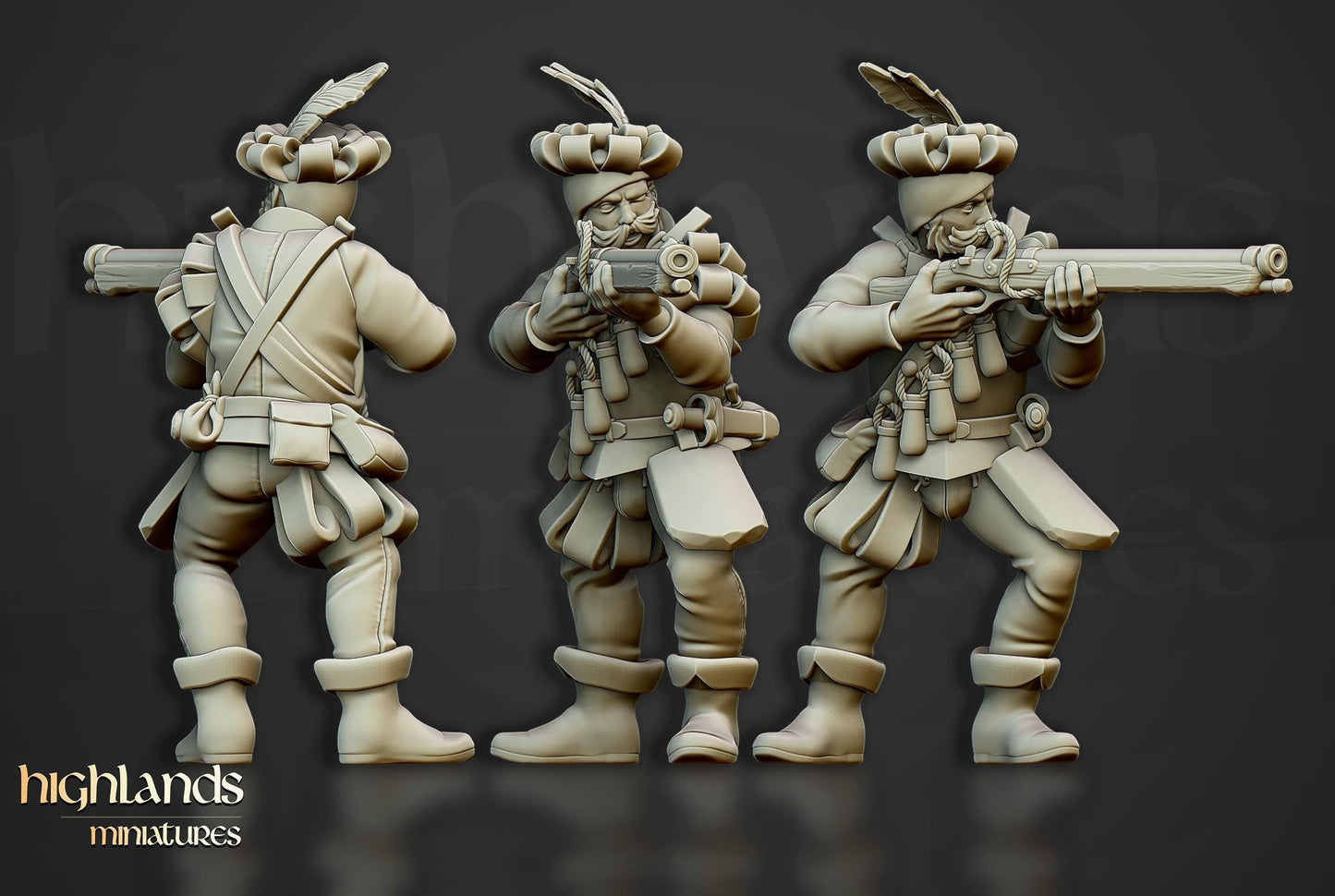 The Arquebusiers Unit | Sunland | Highland Miniatures | 32mm Scale Resin Tabletop RPG Figures for Roleplaying and Wargaming