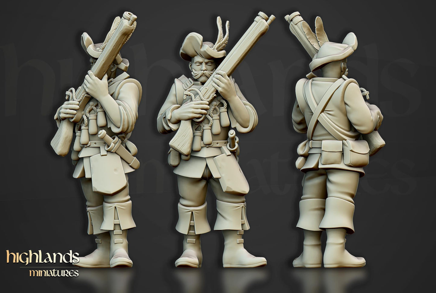 The Arquebusiers Unit | Sunland | Highland Miniatures | 32mm Scale Resin Tabletop RPG Figures for Roleplaying and Wargaming