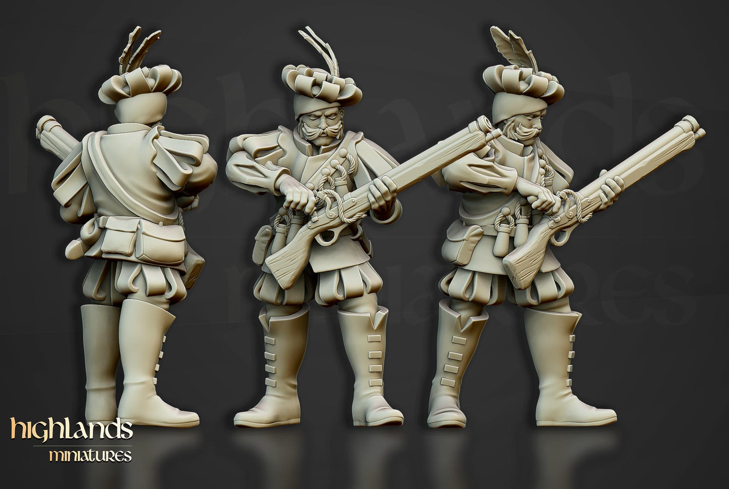 The Arquebusiers Unit | Sunland | Highland Miniatures | 32mm Scale Resin Tabletop RPG Figures for Roleplaying and Wargaming