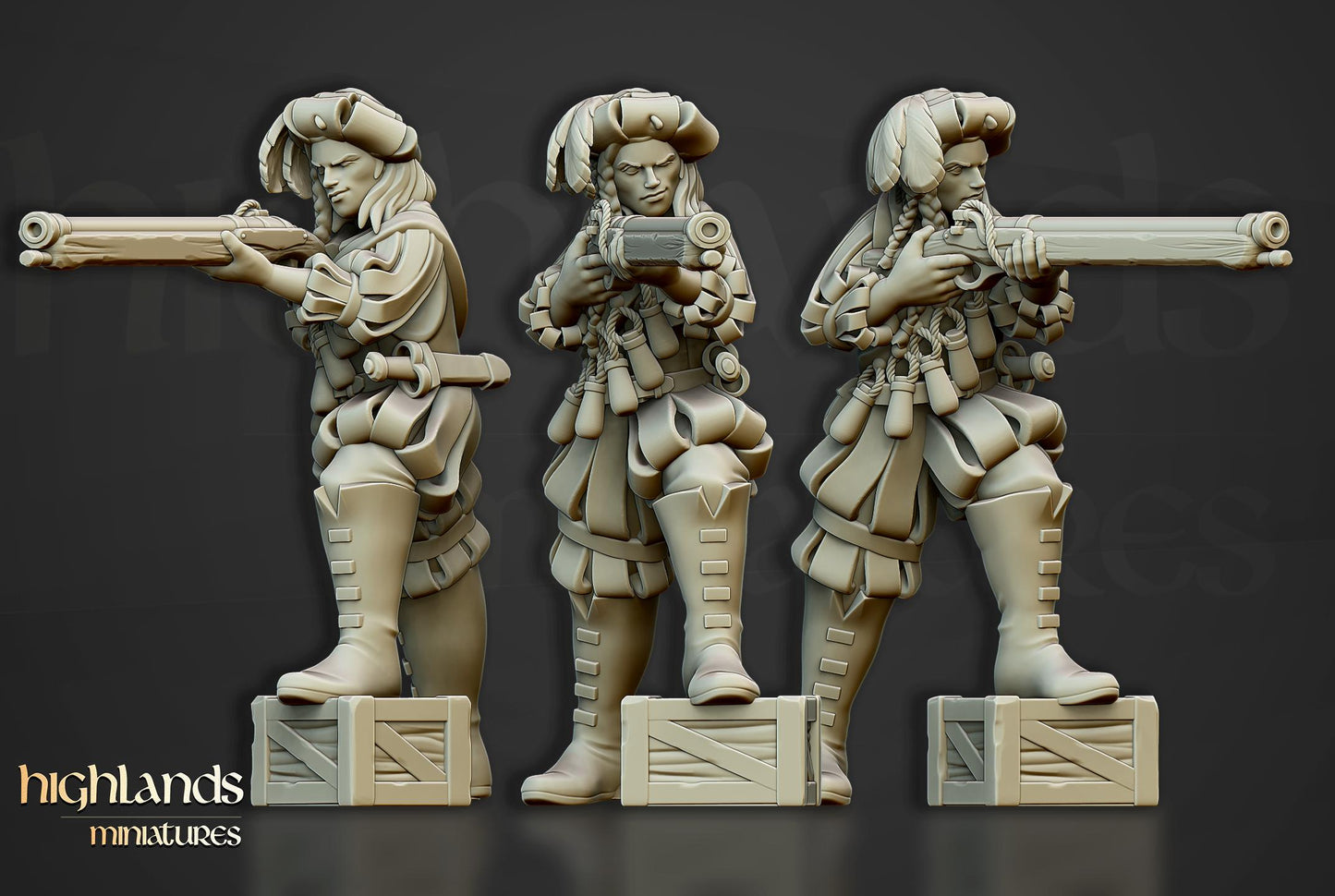 The Arquebusiers Unit | Sunland | Highland Miniatures | 32mm Scale Resin Tabletop RPG Figures for Roleplaying and Wargaming