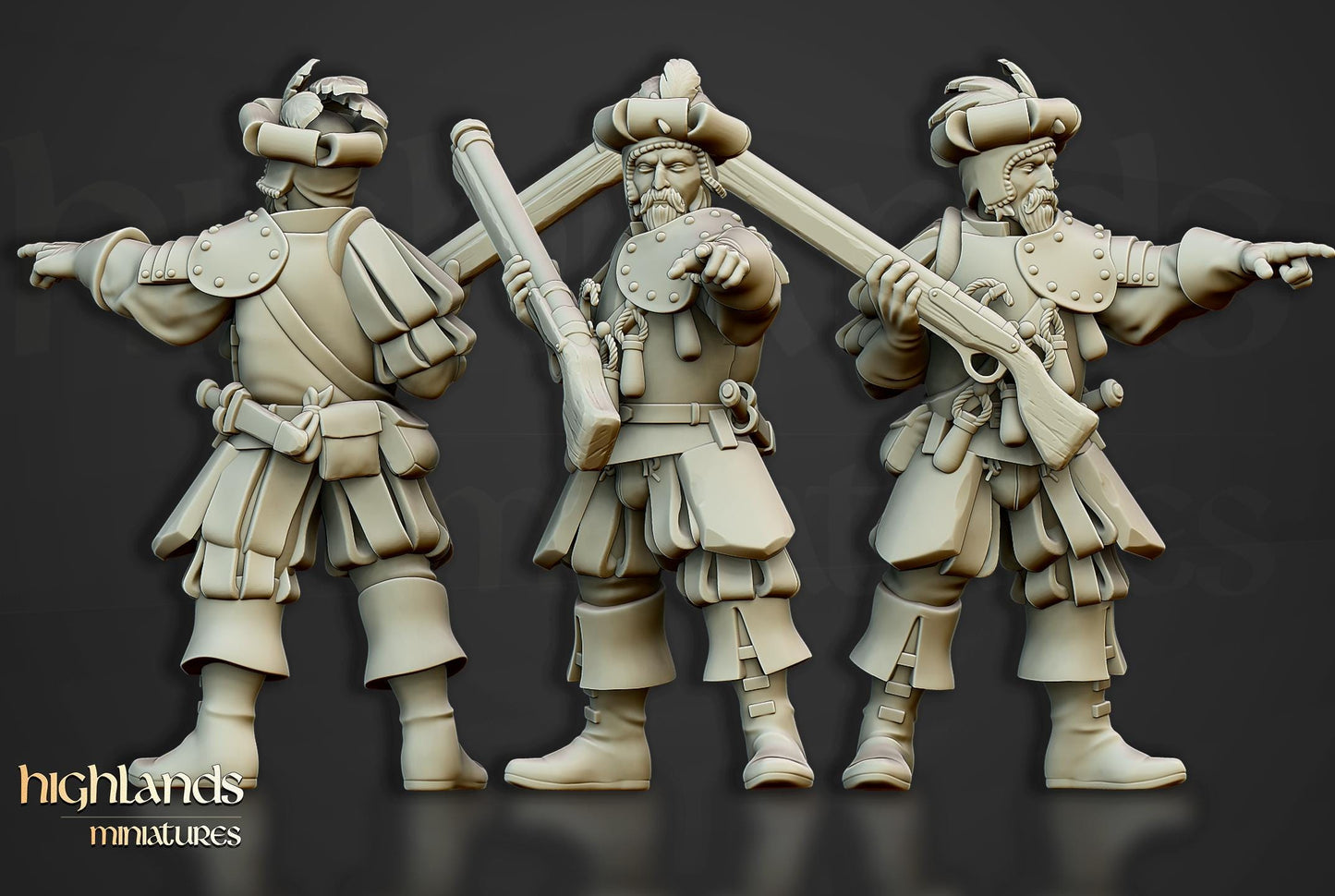 The Arquebusiers Unit | Sunland | Highland Miniatures | 32mm Scale Resin Tabletop RPG Figures for Roleplaying and Wargaming