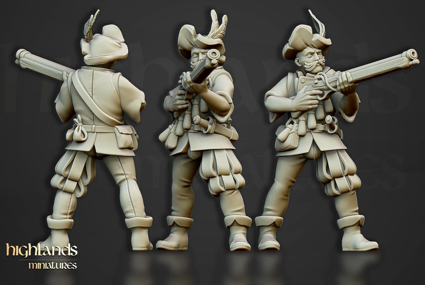 The Arquebusiers Unit | Sunland | Highland Miniatures | 32mm Scale Resin Tabletop RPG Figures for Roleplaying and Wargaming