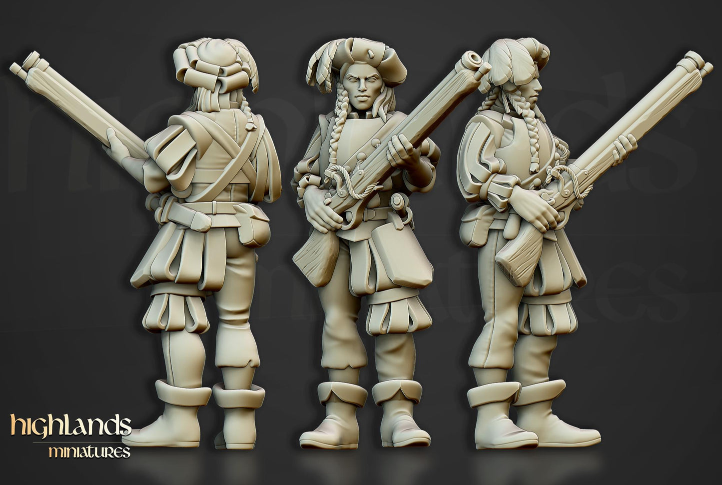 The Arquebusiers Unit | Sunland | Highland Miniatures | 32mm Scale Resin Tabletop RPG Figures for Roleplaying and Wargaming