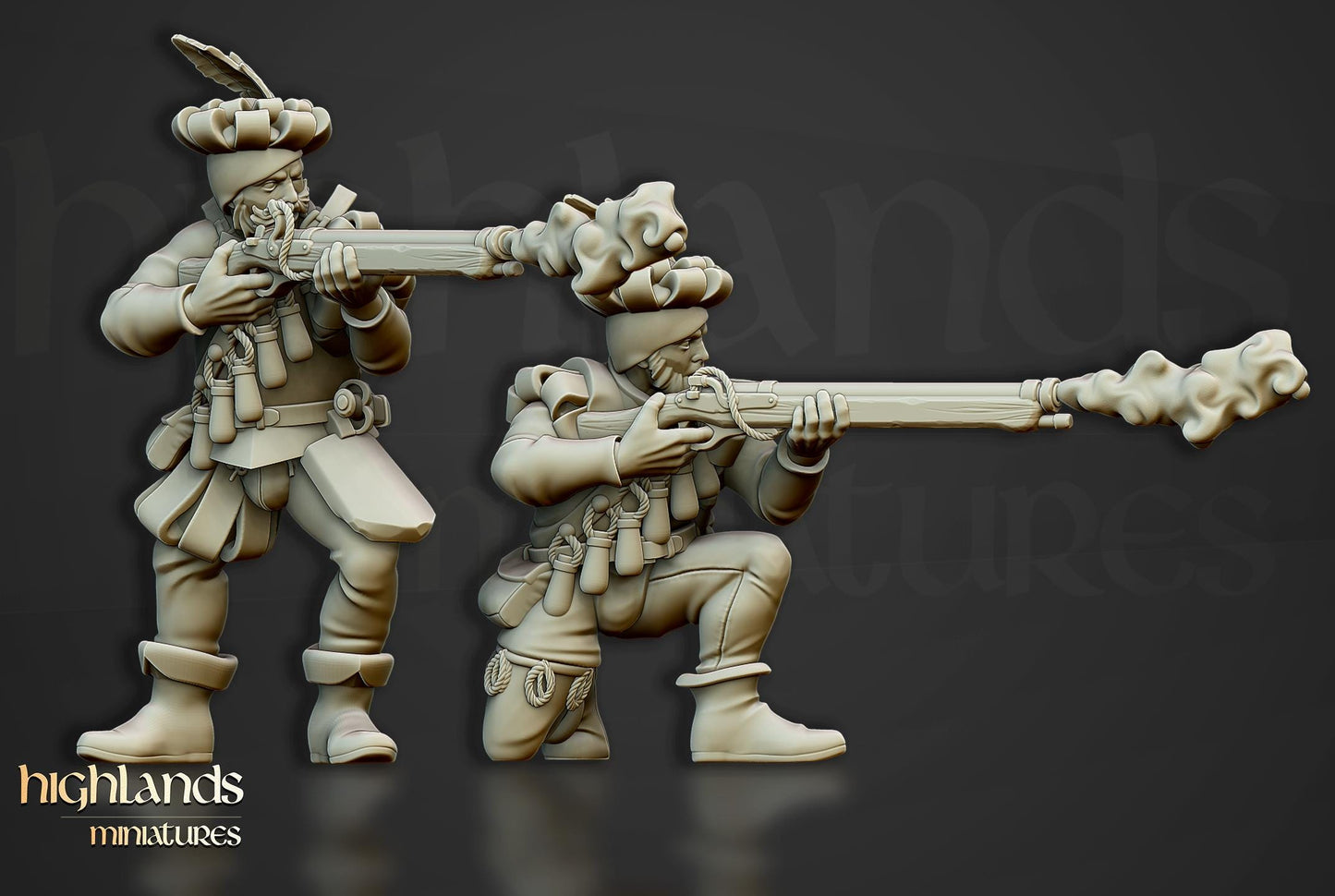 The Arquebusiers Unit | Sunland | Highland Miniatures | 32mm Scale Resin Tabletop RPG Figures for Roleplaying and Wargaming