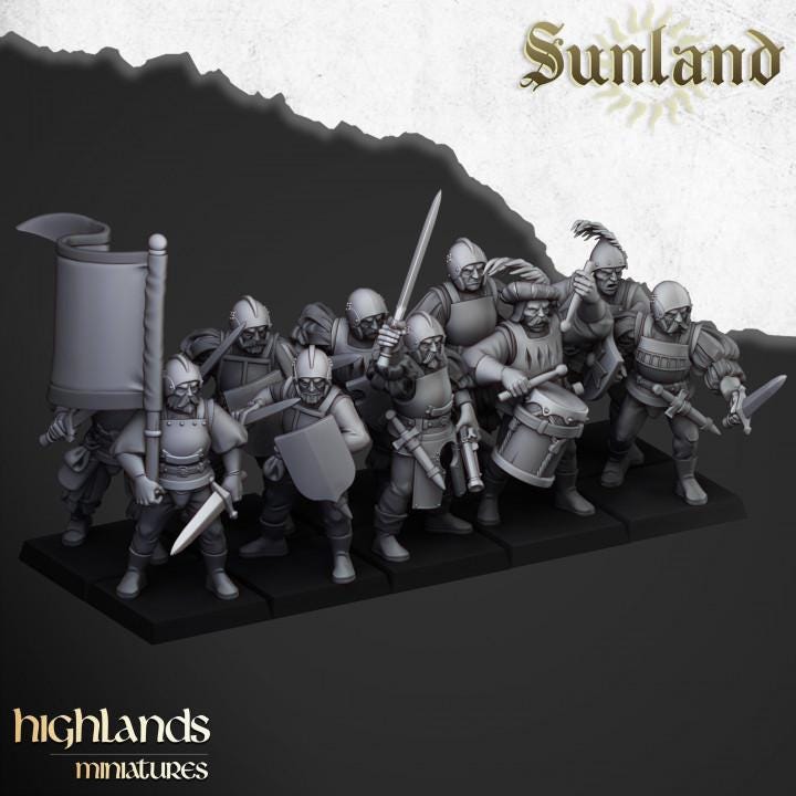 Sunland Troops With Swords | Sunland | Highland Miniatures | 32mm Scale Resin Tabletop RPG Figures for Roleplaying and Wargaming