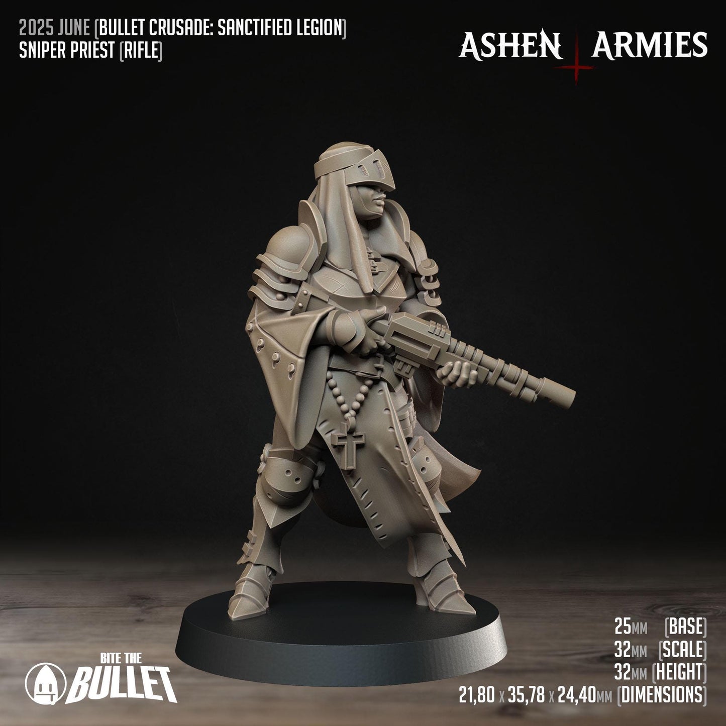 Sniper Priest - Rifle | Bullet Crusade: Sanctified Legion | Bite The Bullet | 35mm Scale | Resin Printed Tabletop RPG Miniature Figures