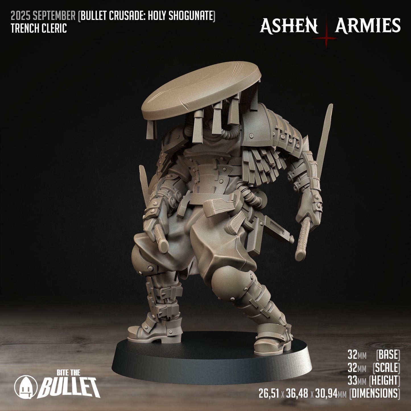 Trench Cleric | Bullet Crusade: Holy Shogunate | Bite The Bullet | 35mm Scale | Resin Printed Tabletop RPG Miniature Figures
