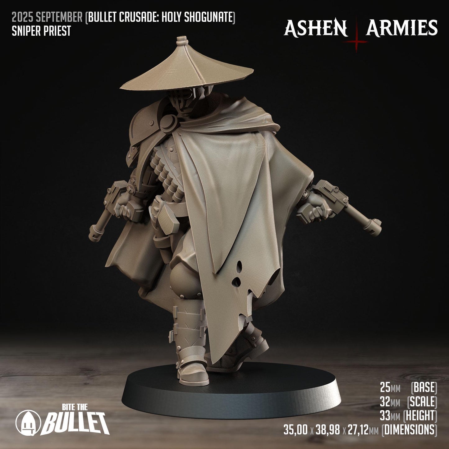Sniper Priest | Bullet Crusade: Holy Shogunate | Bite The Bullet | 35mm Scale | Resin Printed Tabletop RPG Miniature Figures