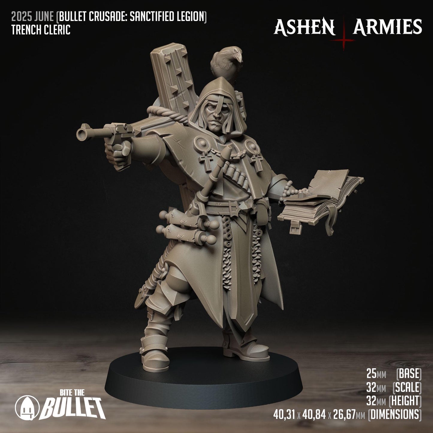 Trench Cleric | Bullet Crusade: Sanctified Legion | Bite The Bullet | 35mm Scale | Resin Printed Tabletop RPG Miniature Figures