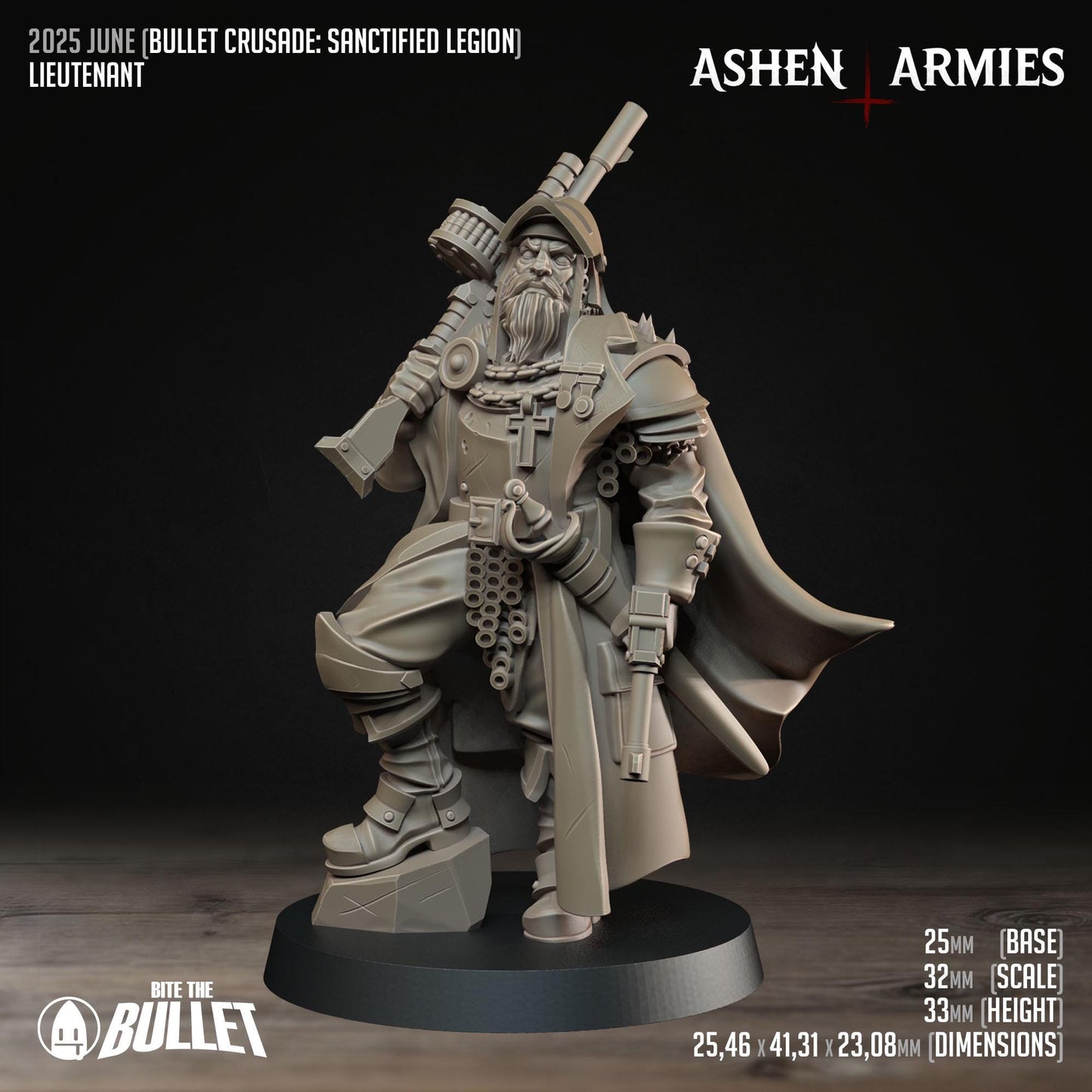 Lieutenant | Bullet Crusade: Sanctified Legion | Bite The Bullet | 35mm Scale | Resin Printed Tabletop RPG Miniature Figures