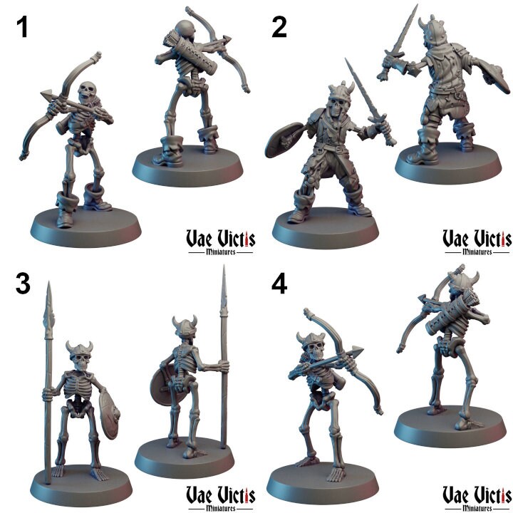 Skeleton Soldier Set (13 Minis) | Vae Victis Miniatures | Archer | Spear | Resin | Tabletop | Miniatures | TTRPG | DND | 5E