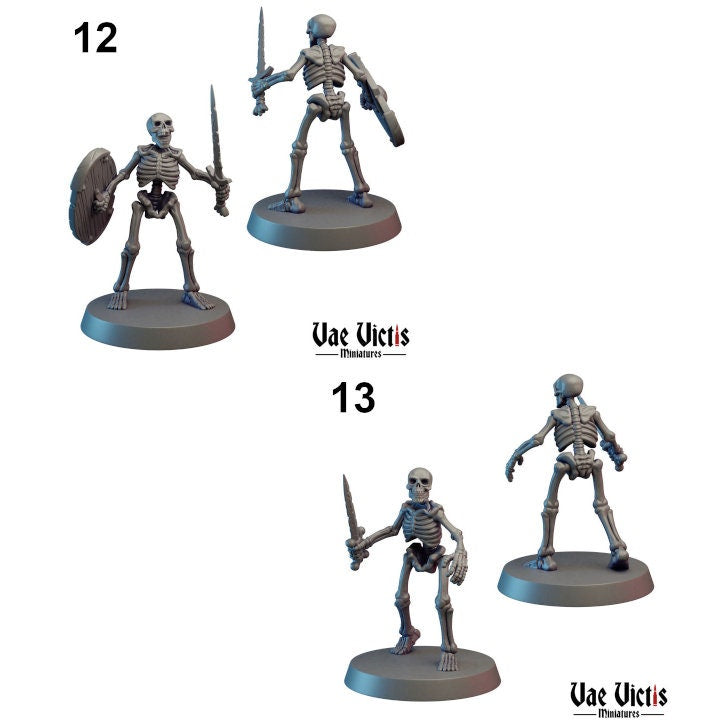 Skeleton Soldier Set (13 Minis) | Vae Victis Miniatures | Archer | Spear | Resin | Tabletop | Miniatures | TTRPG | DND | 5E