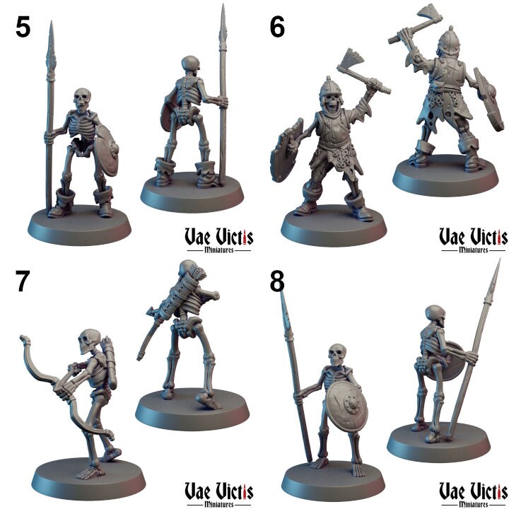 Skeleton Soldier Set (13 Minis) | Vae Victis Miniatures | Archer | Spear | Resin | Tabletop | Miniatures | TTRPG | DND | 5E