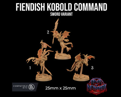 Fiendish Kobold Command | Dragon Trappers Lodge | Fiends of Incandriox | 32mm | Resin | Tabletop | Miniatures | TTRPG | DND | 5E | OPR