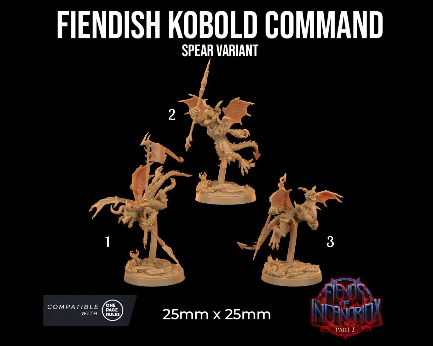 Fiendish Kobold Command | Dragon Trappers Lodge | Fiends of Incandriox | 32mm | Resin | Tabletop | Miniatures | TTRPG | DND | 5E | OPR