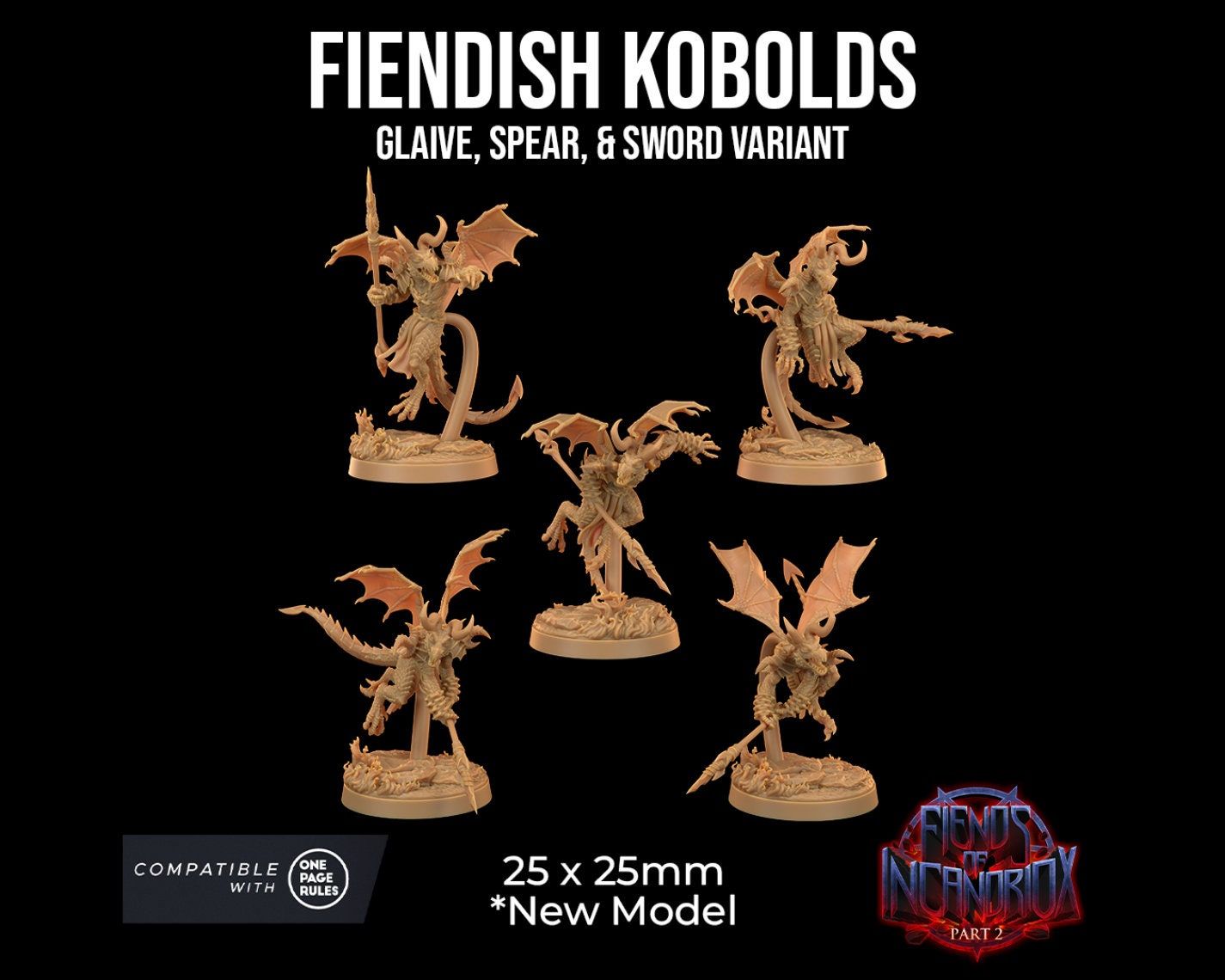 Fiendish Kobolds | Dragon Trappers Lodge | Fiends of Incandriox | 32mm | Resin | Tabletop | Miniatures | TTRPG | DND | 5E | OPR