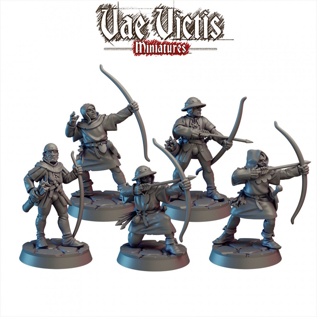 Bowman Set (5 Minis) | Vae Victis Miniatures | 32mm Scale | Resin Printed Tabletop RPG Figures | Unleash The Archers | DND | 5E