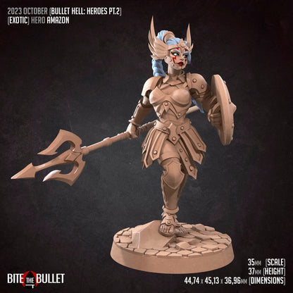 Hero Amazon | NSFW Option | Bite The Bullet | 35mm Scale | Resin Printed Tabletop RPG Miniature Figures | DND | 5E