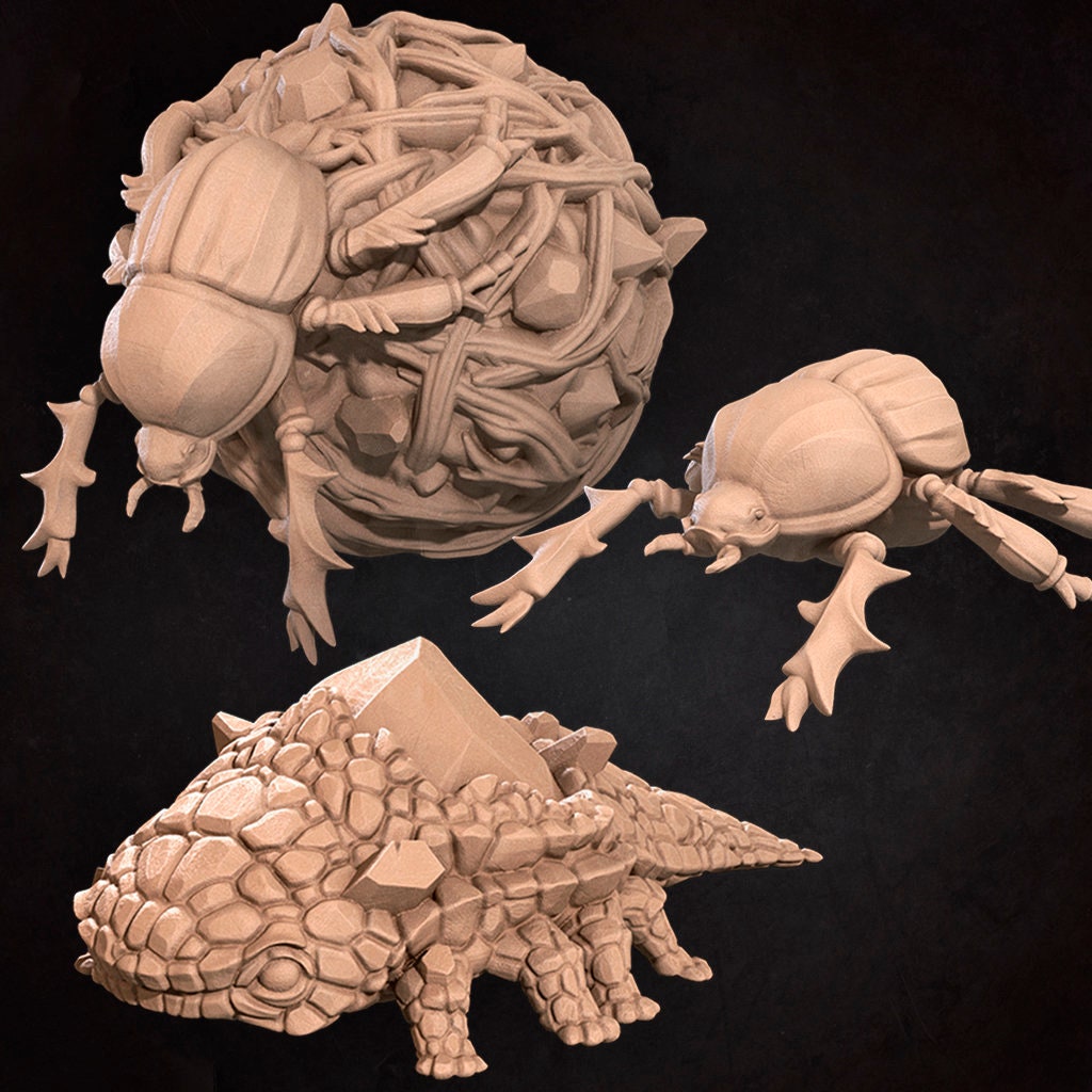 Crystal Lizard & Teardrop Scarab | Bite The Bullet | 35mm Scale | Resin Printed Tabletop RPG Miniature Figures | DND | 5E