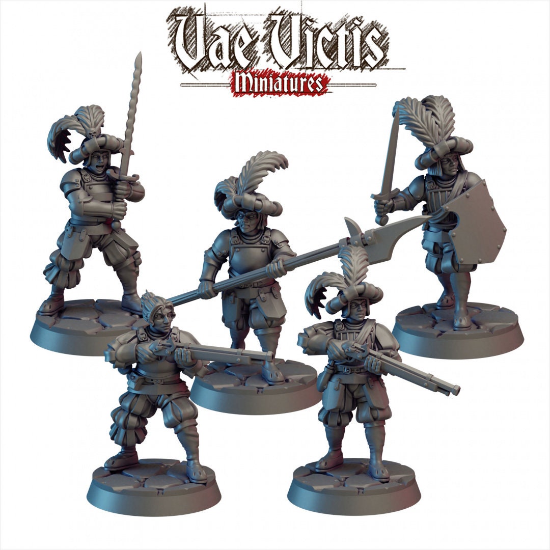 Elite Mercenaries Set Vol 2 (5 Minis) | Vae Victis Miniatures | 32mm Scale | Resin Printed Tabletop RPG Figures | DND | 5E