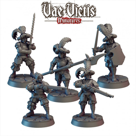 Elite Mercenaries Set Vol 2 (5 Minis) | Vae Victis Miniatures | 32mm Scale | Resin Printed Tabletop RPG Figures | DND | 5E
