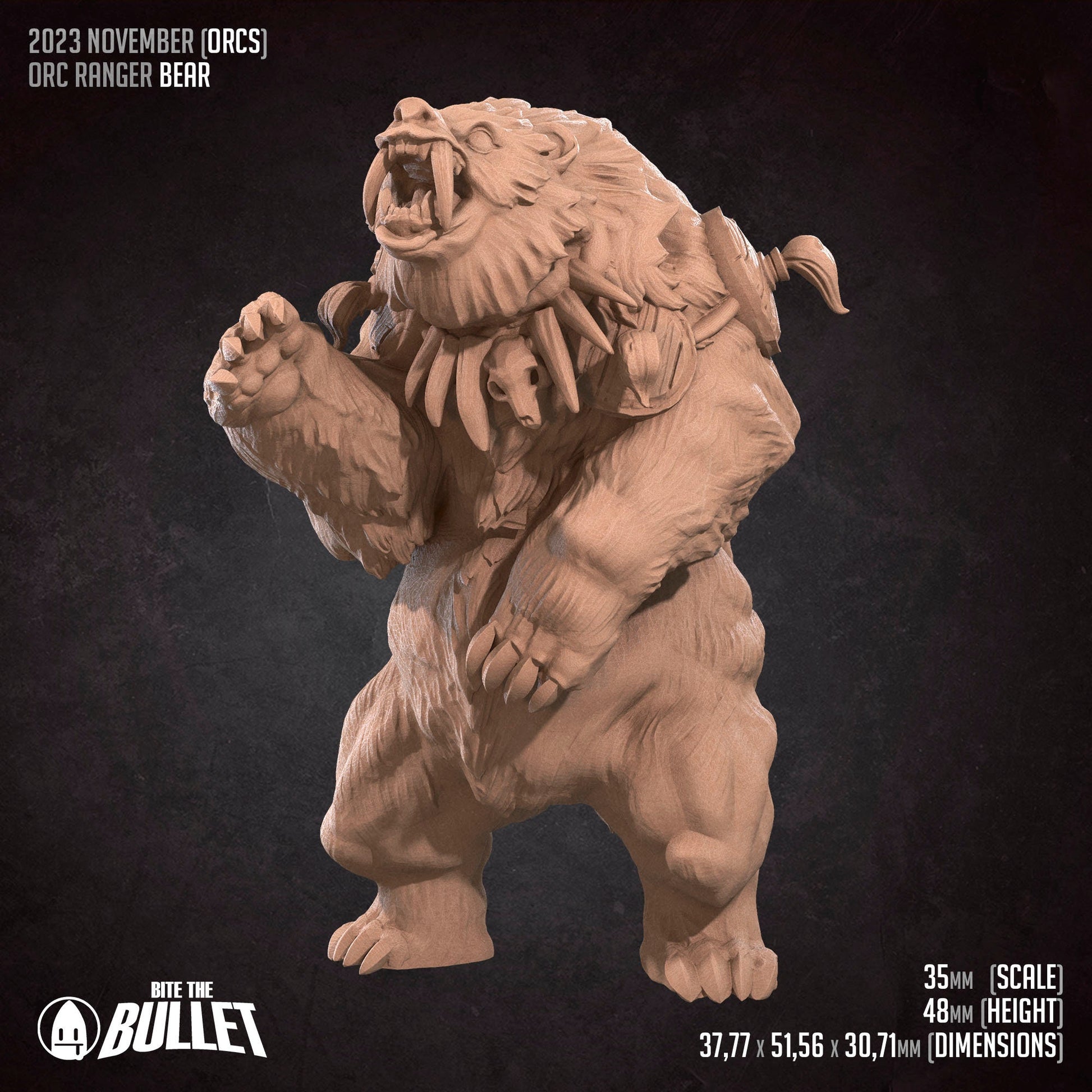 Orc Ranger & Bear | Bite The Bullet | 35mm Scale | Resin Printed Tabletop RPG Miniature Figures | DND | 5E